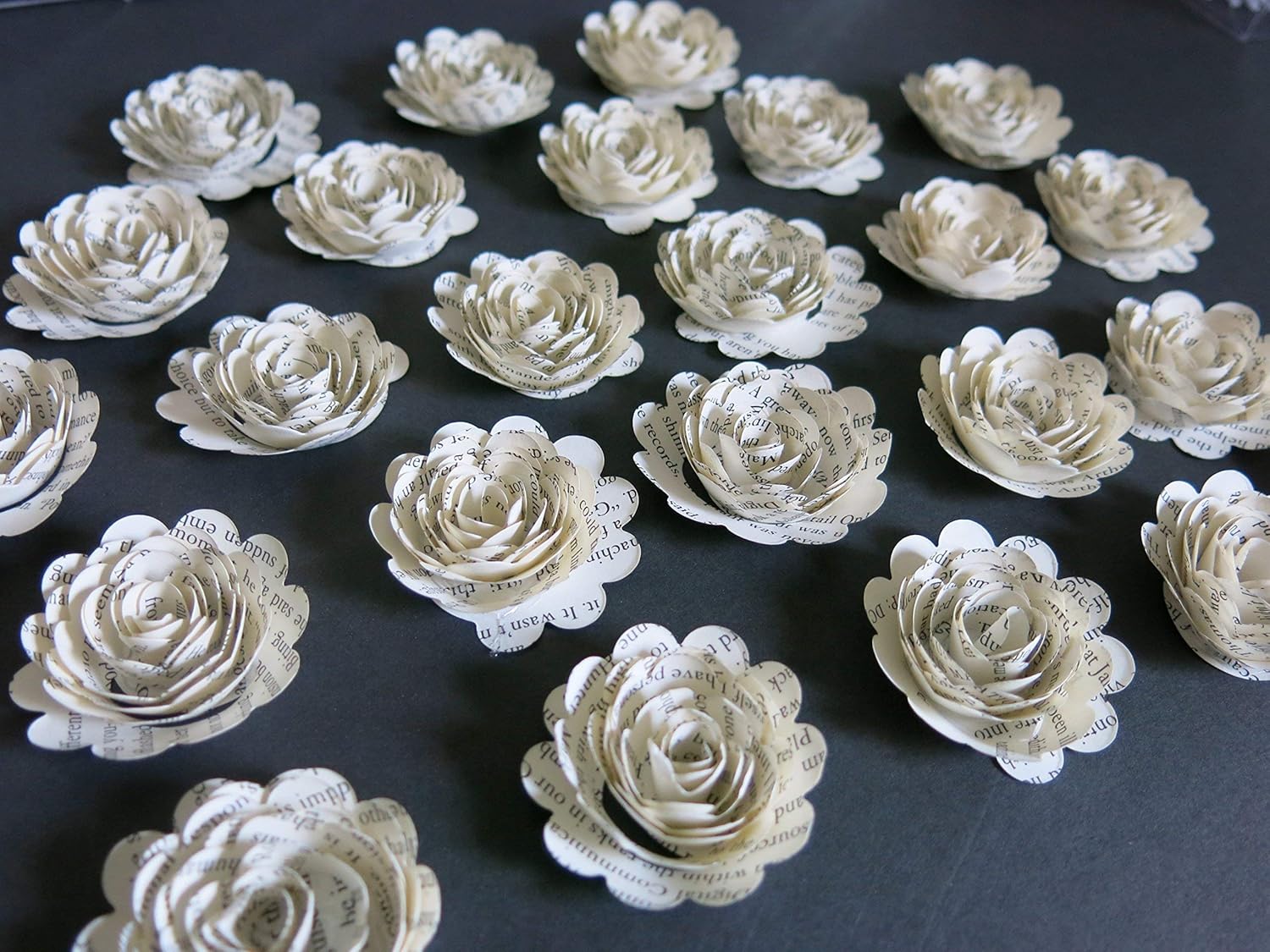 24 Pack Scalloped Quilled Book Page Paper Roses – 1.5 Inch 3D Floral Decor