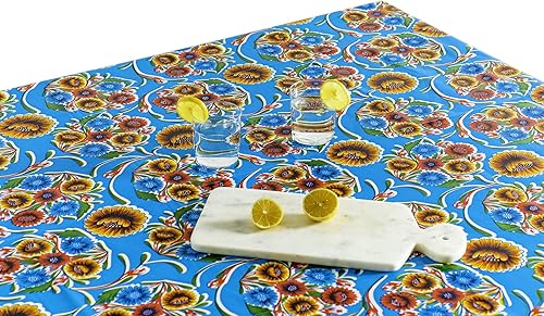 Miniatura 2 de Mantel de hule Sweet Flower - Azul - Vinilo de plástico PVC - Mantel de plástico (55 x 90 pulgadas, ovalado)