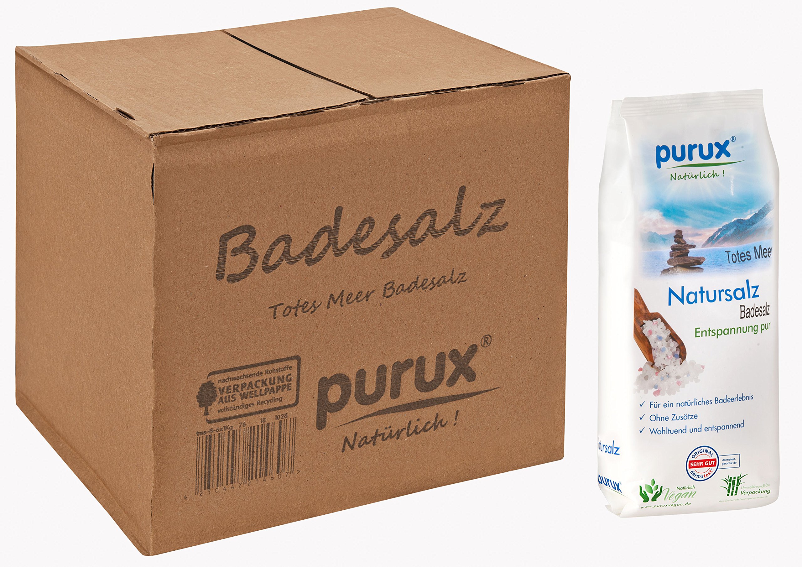 purux Totes Meer Salz Badesalz 6kg Naturweiß (6x1kg Beutel) nachhaltig verpackt