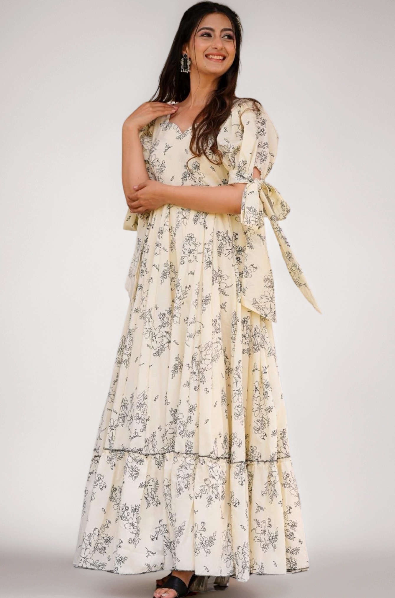 Women's Printed Boho Maxi Dress | Long Flared Style with Full or Puff Sleeves | Ethnic Pattern Gown for Festive, Holiday & Everyday Wear