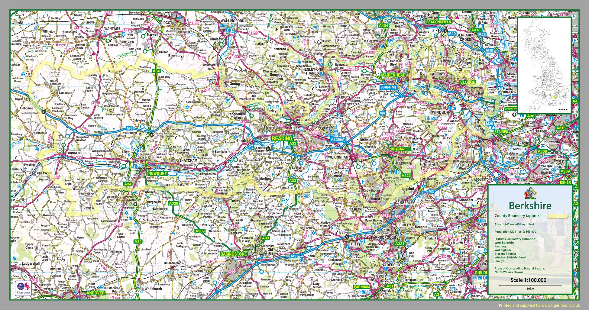 Berkshire - UK County Map Paper - 50 x 90 cm