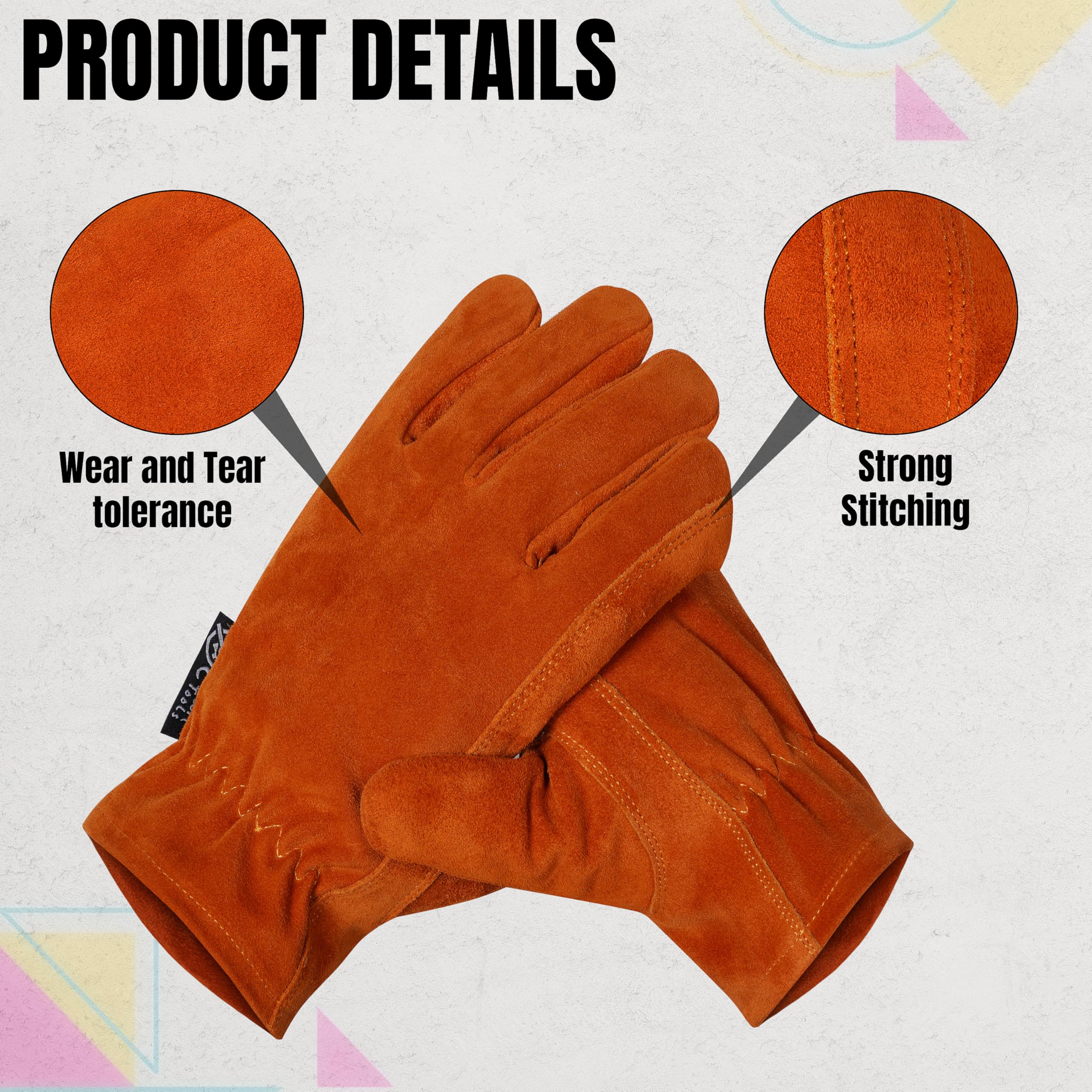 Escort Tools® Heavy Duty Leather Gardening Work Gloves, Thorn Proof, Touch Screen, Utility Safety Working Gloves Breathable - Image 2