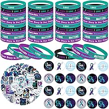 150 Pcs Suicide Prevention Awareness Accessories Silicone Bracelets Bulk Badge Reel Include 50 Bracelets 50 Badges 50 Stickers for Suicide Awareness Charity Event Party Supplies (Suicide Awareness)