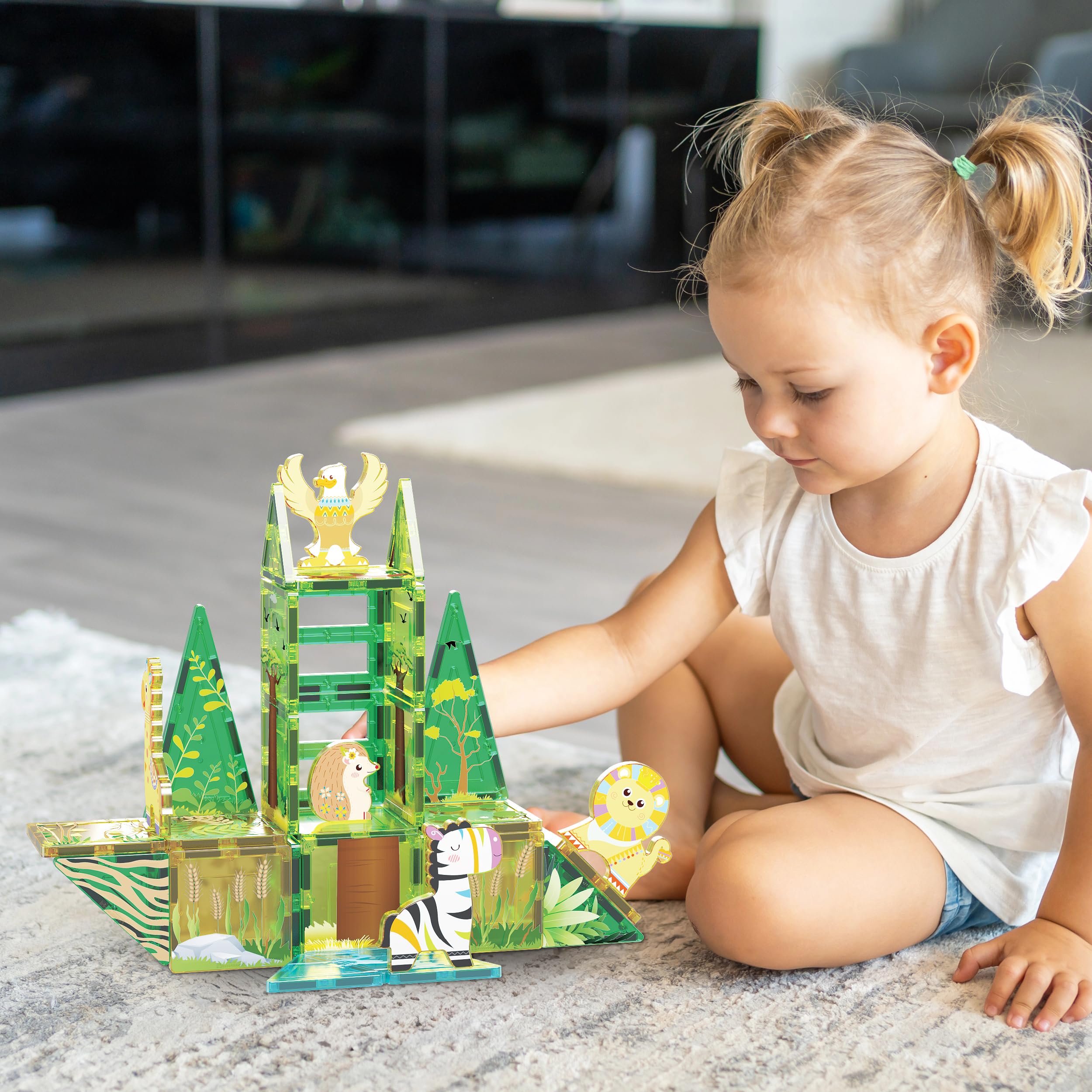 PicassoTiles Magnet Tile Building Block Safari Themed Set including 8 Compatible Magnetized Animal Action Figures Build Blocks Toddler Creativity Toys STEAM Educational Learning Skills Ages 3+ PTQ12 - Image 2