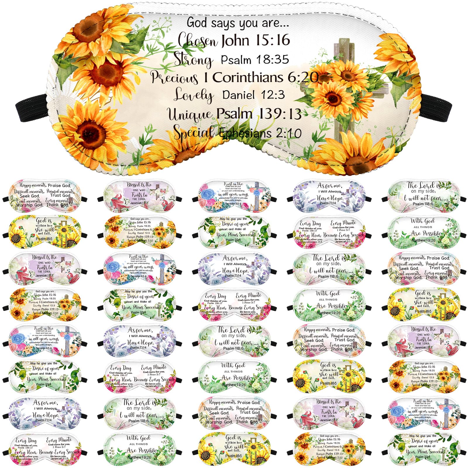 Shyyween 50 Pcs Church Eye Mask Bulk Gifts Blindfold Christian Religious Mother Day Inspirational Bible Verse Sleep Mask with Adjustable Strap for