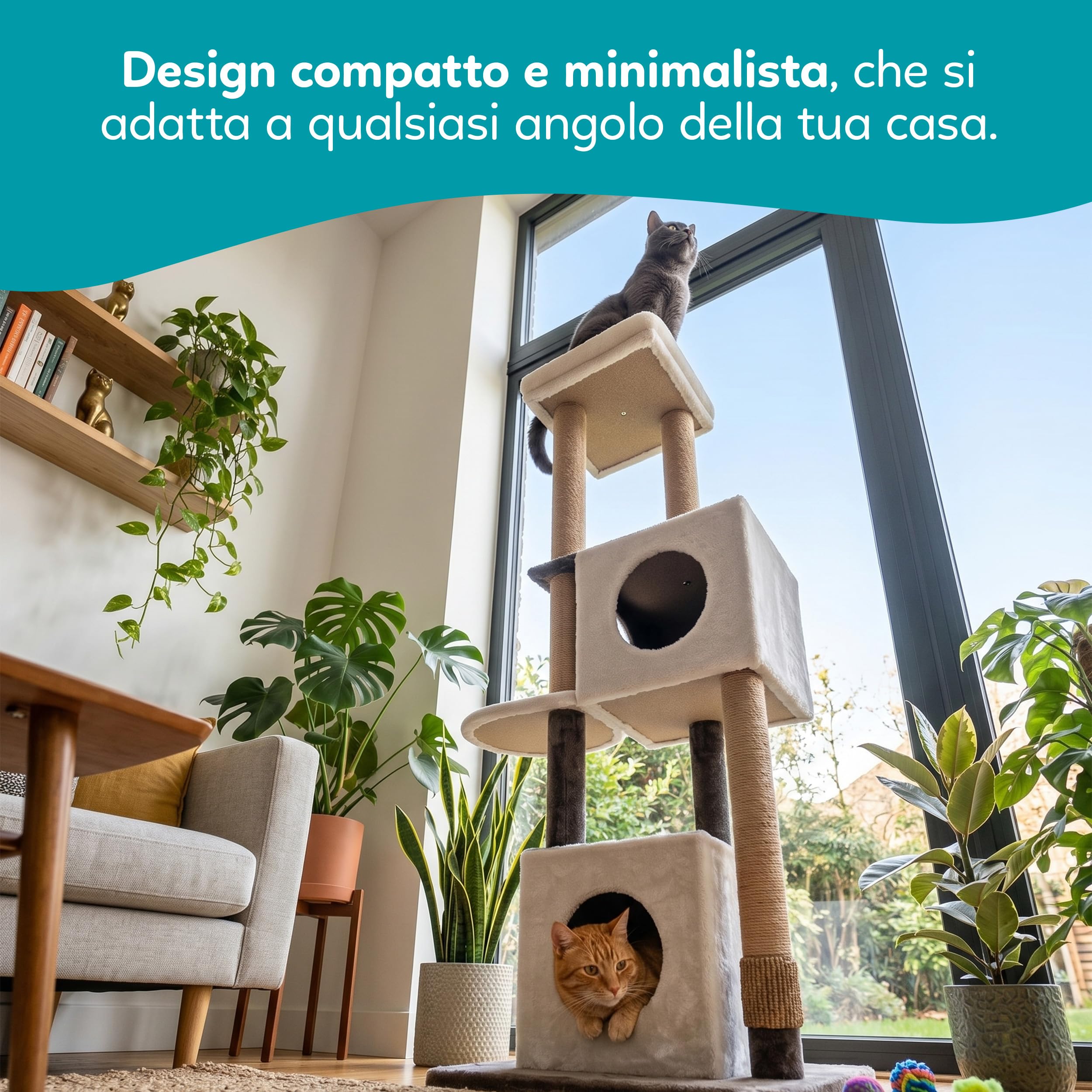 Aqpet Tiragraffi XXL 140 cm In corda di Sisal con Doppia Cuccia e piattaforma per il massimo divertimento del tuo gatto