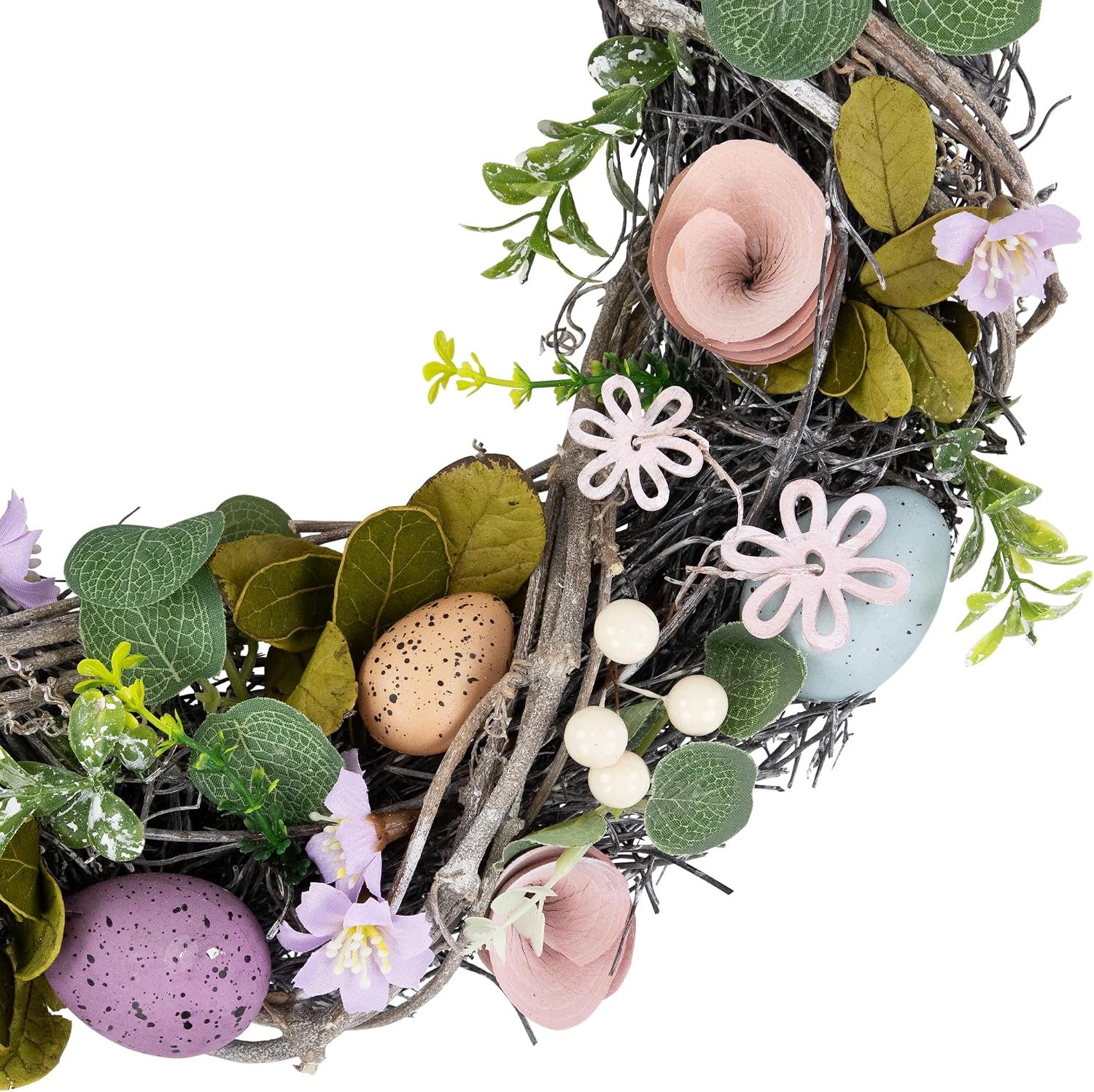 Northlight Speckled Eggs and Shaved Wood Flowers Small Artificial Easter Wreath - 13"