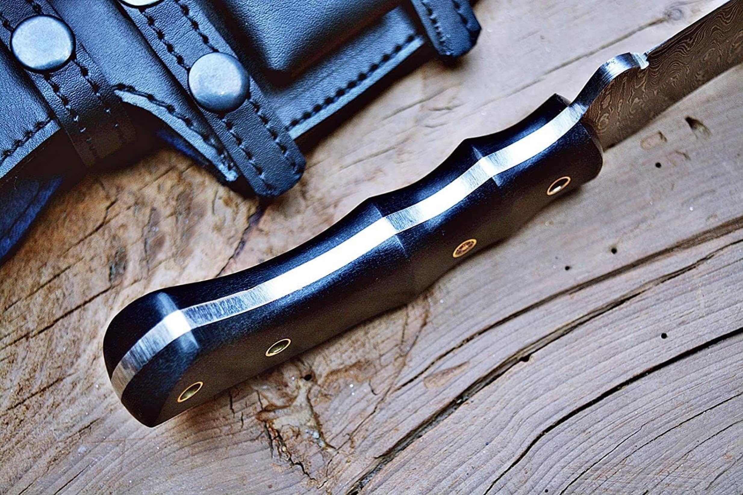 BIGCAT ROAR Ręcznie wykonany nóż z Damaszku – Full Tang Fixed Blade nóż myśliwski z pochwą i drewnianym uchwytem z drewna orzechowego – nóż outdoorowy EDC, 25,4 cm – Black Jaguar