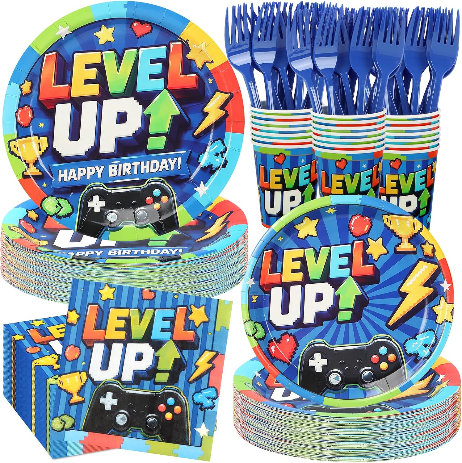 120Pcs Video Game Party Plates and Napkins Supplies for Birthday Serves 24