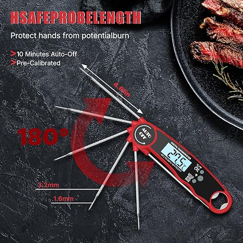 Miniatura 3 de Termómetro digital de carne para parrilla, termómetro digital de lectura instantánea para alimentos, sonda de cocción impermeable, pantalla LCD,
