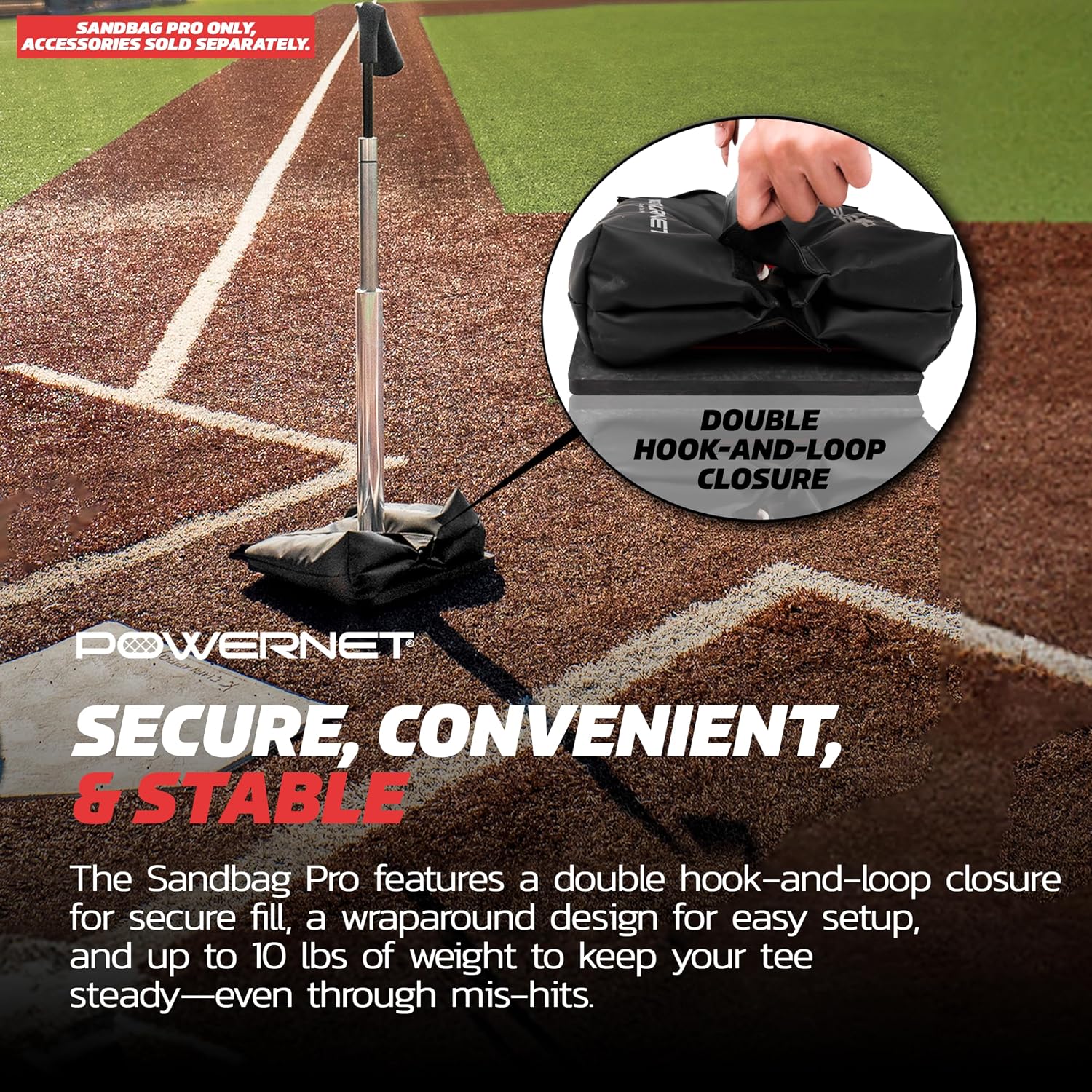 PowerNet Sandbag Pro for Baseball & Softball Tee, Universal Fit Portable Weight for Stabilizing Baseball Tees During Batting Practice