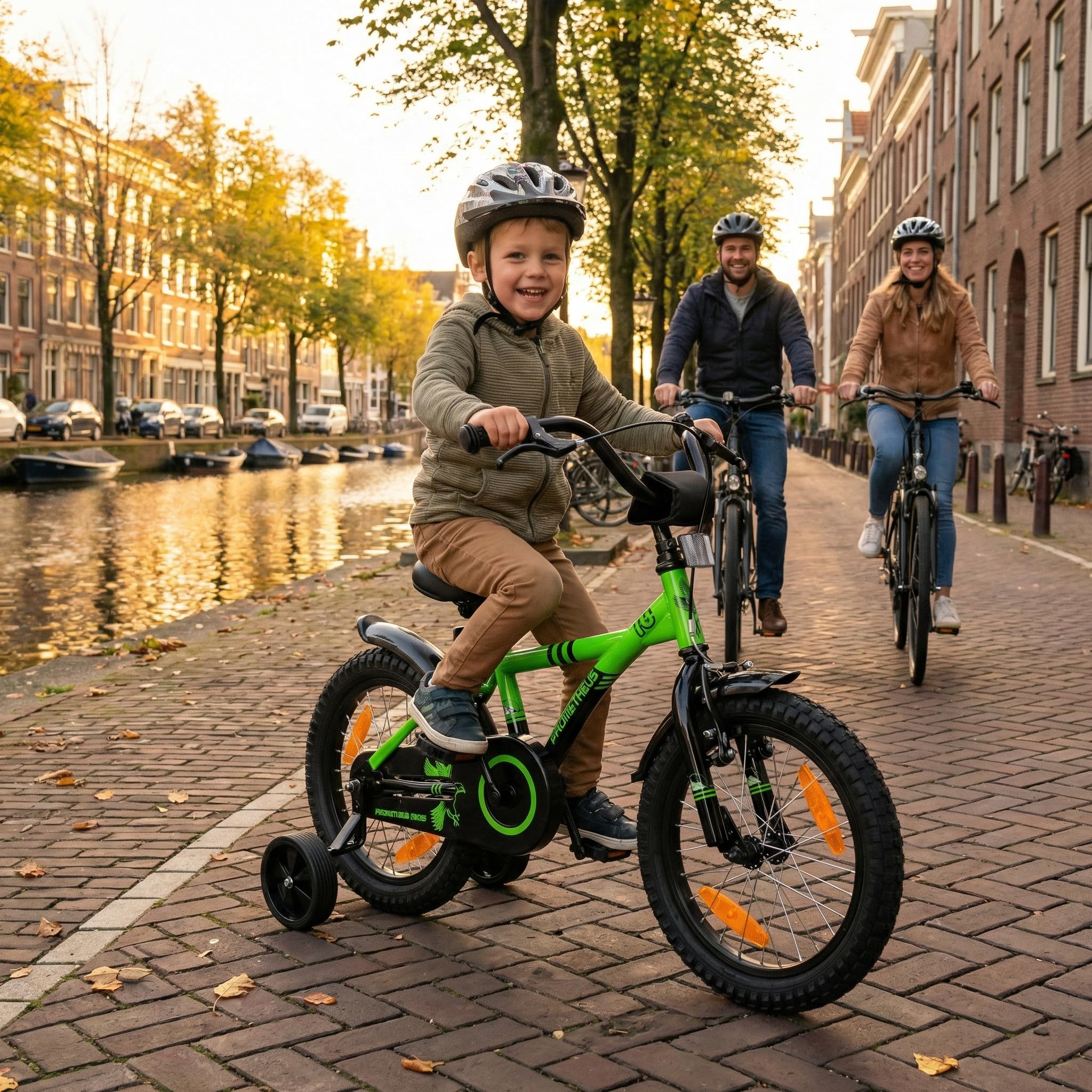 PROMETHEUS BICYCLES Kinderfahrrad 16 Zoll ab 5 Jahren - Kinder Fahrrad Mädchen Jungen Fahrrad Kinder mit Stützräder Rücktrittbremse in Grün Schwarz
