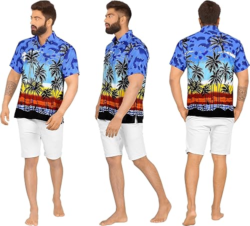 Miniatura 2 de LA LEELA Camisa hawaiana con botones y manga corta para hombre, diseño de calavera caribeña pirata