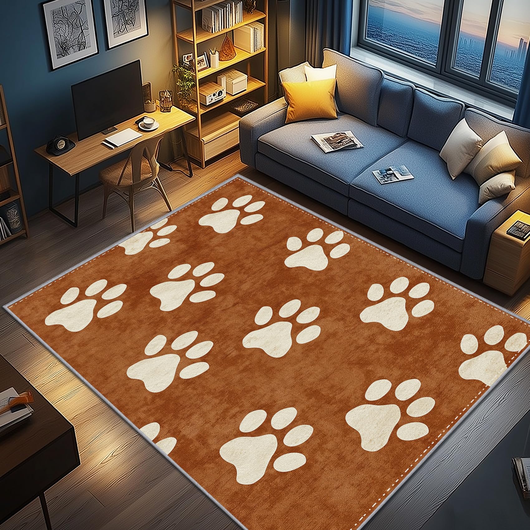 Hundepfoten Deko, Hunde Beige Braun Teppich 100x150 Kurzflor, Teppich Wohnzimmer Lustige Welpe, Weich rutschfest Waschbare Teppiche, Bettvorleger Schlafzimmer Kinderzimmer