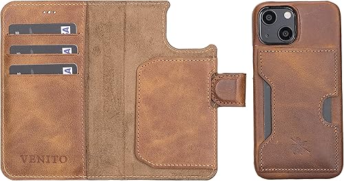 Miniatura 63 de Venito Funda tipo cartera para iPhone 15 con tarjetero y bloqueo RFID, funda de cuero para teléfono, funda desmontable de 6.1 pulgadas, Florencia