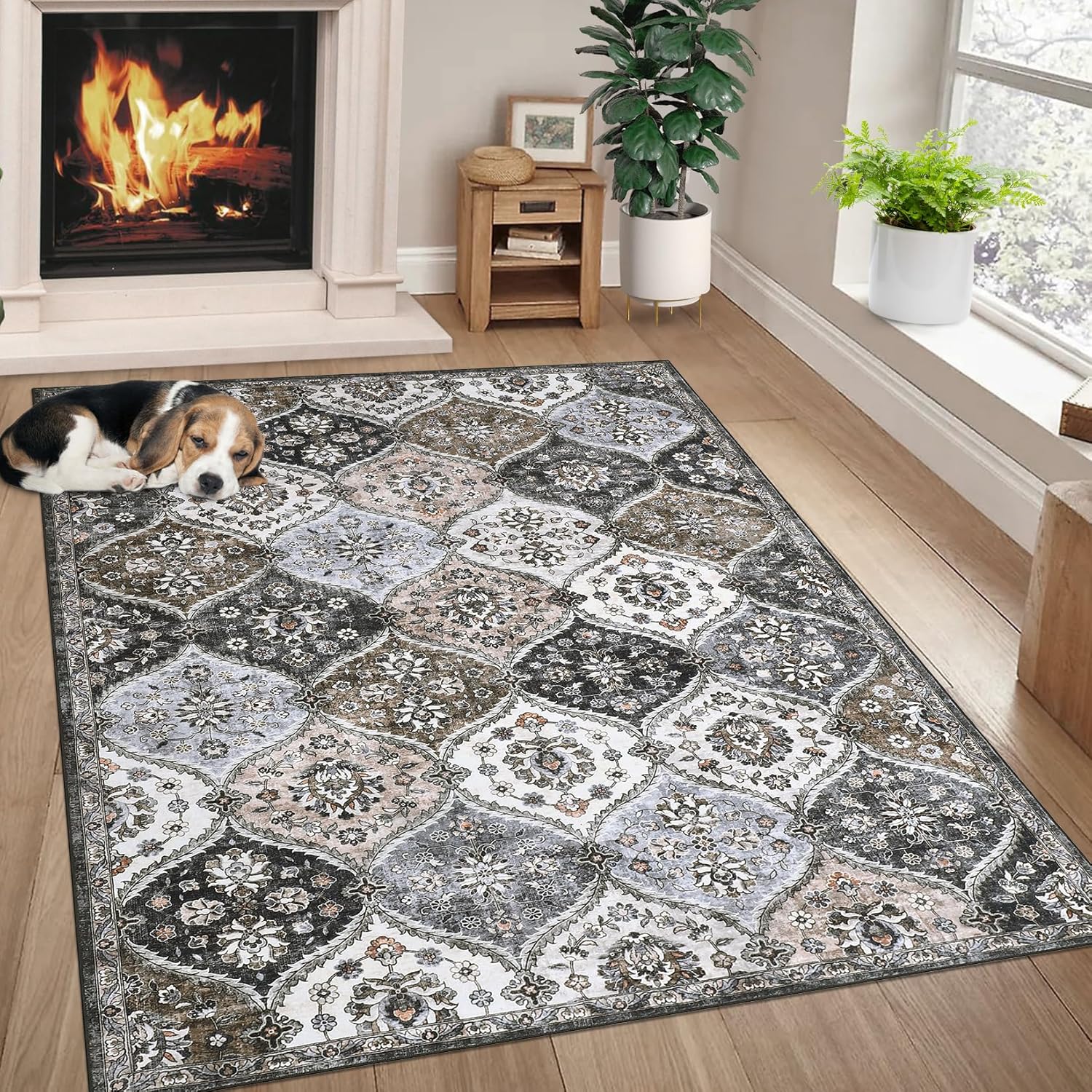 GarveeHome Washable Rugs 5x7 Vintage Oriental Area Rug Indoor Floor Carpet Non Slip Non Shedding Rug for Bedroom