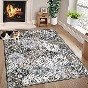 GarveeHome Washable Rugs 5x7 Vintage Oriental Area Rug Indoor Floor Carpet Non Slip Non Shedding Rug for Bedroom
