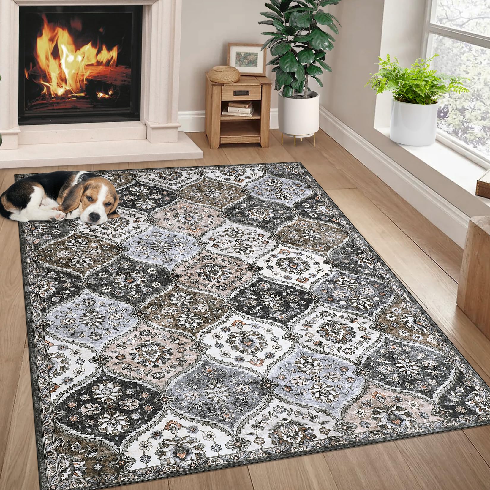 GarveeHome Washable Rugs 5x7 Vintage Oriental Area Rug Indoor Floor Carpet Non Slip Non Shedding Rug for Bedroom