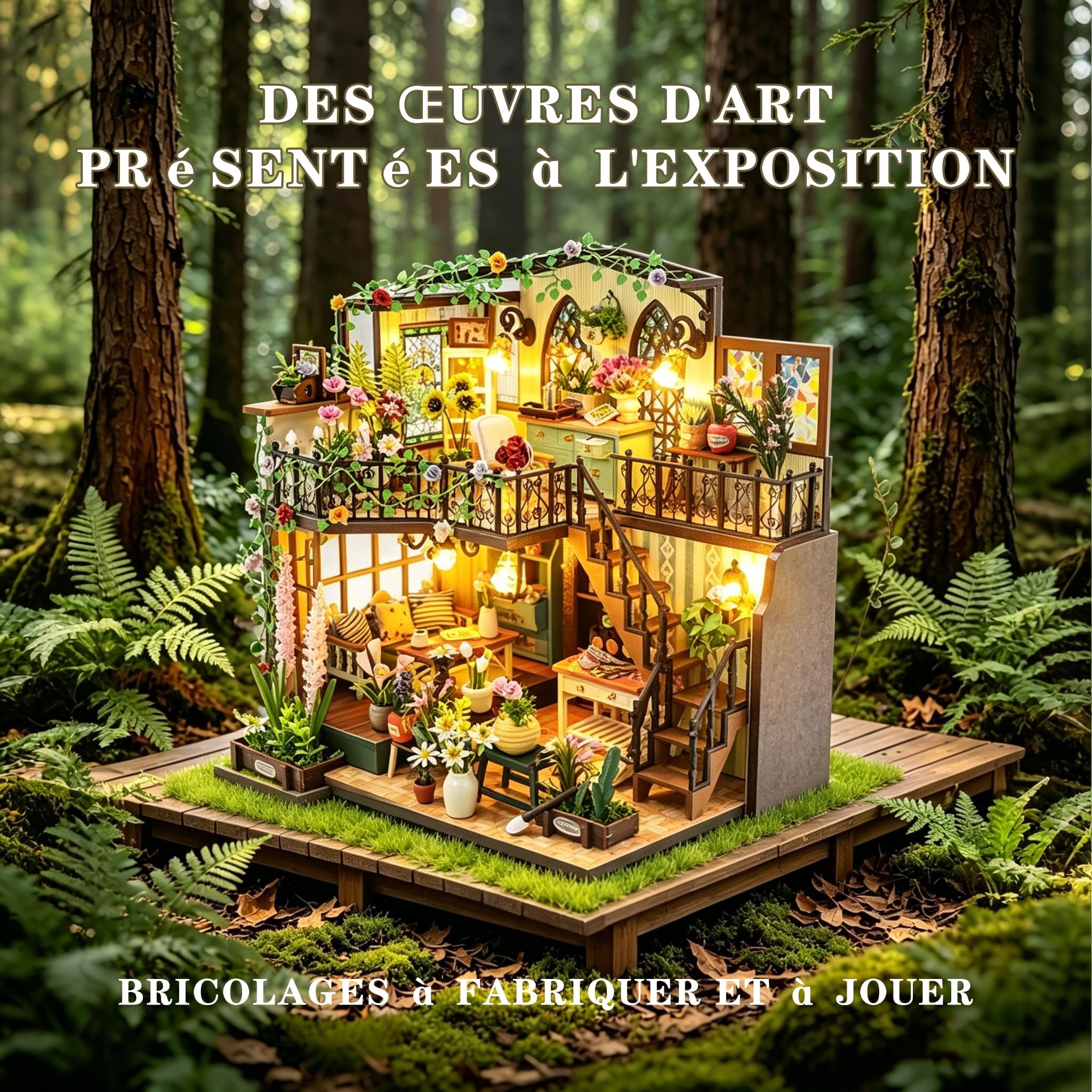 Maison Miniature de Poupée Boutique de Fleurs Kit Bois DIY avec Lumière LED Book Nook Décoration Bibliothèque pour Passionnés de Miniatures Adultes Cadeau Anniversaire