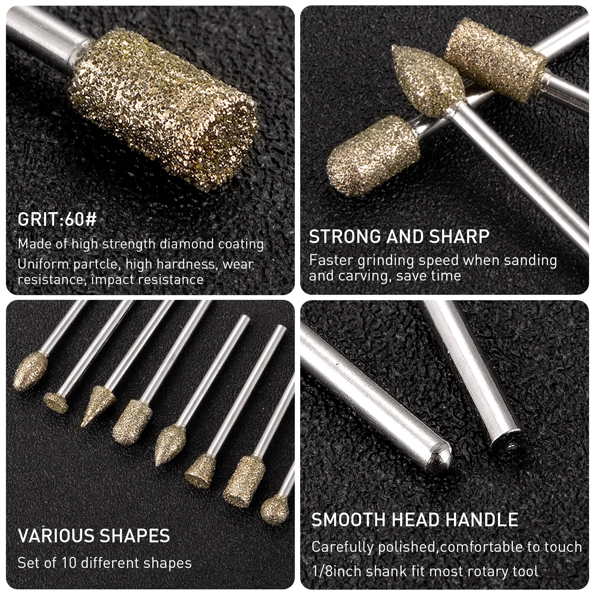 shengbenhao Diamond Grinding Burr Bit Set Compatible with Dremel 20Pcs — Amazon image 3
