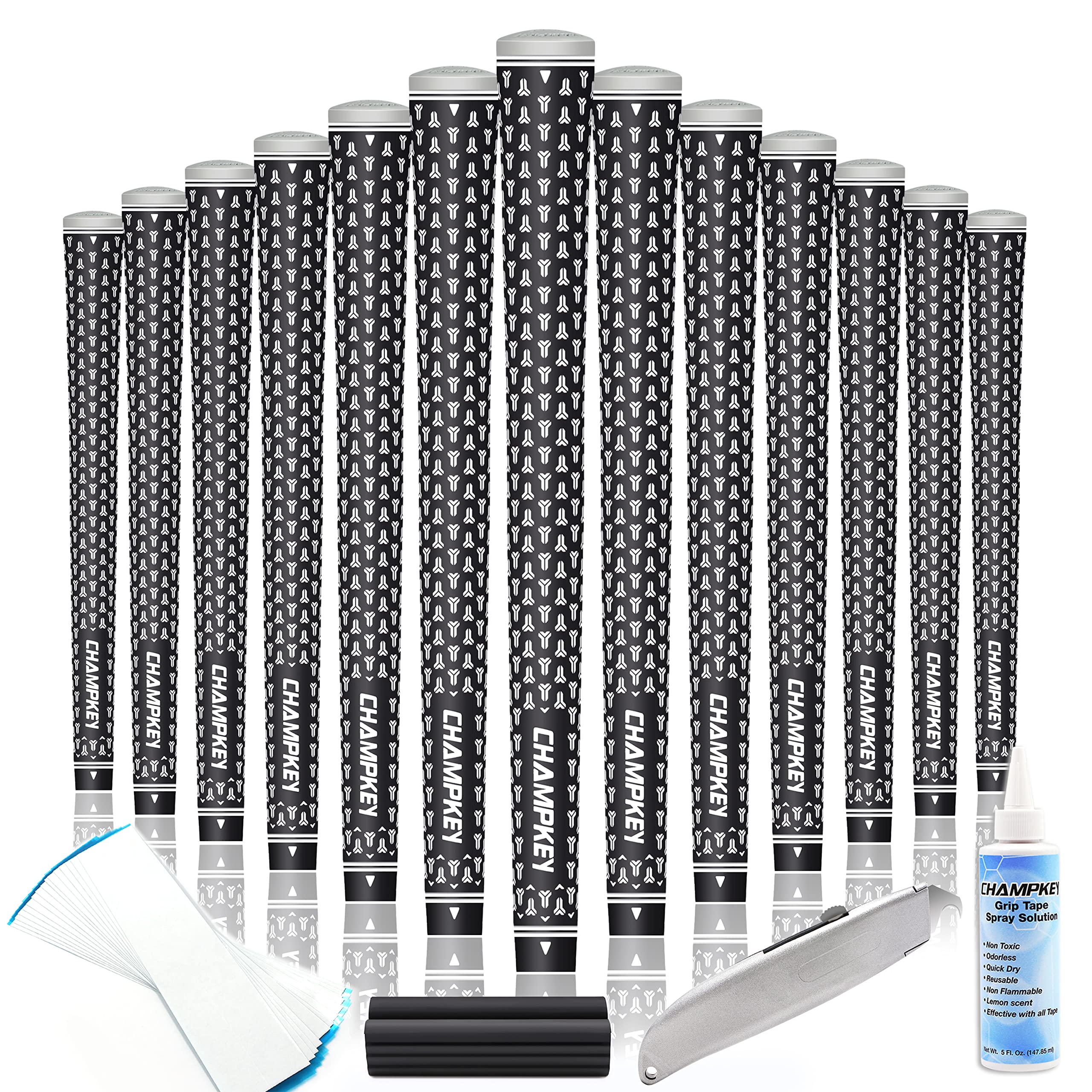 CHAMPKEYY-360 Rubber Golf Grips 13 Pack Come with All Repair Kits - All Weather Performance, High Feedback and Traction Golf Club Grips