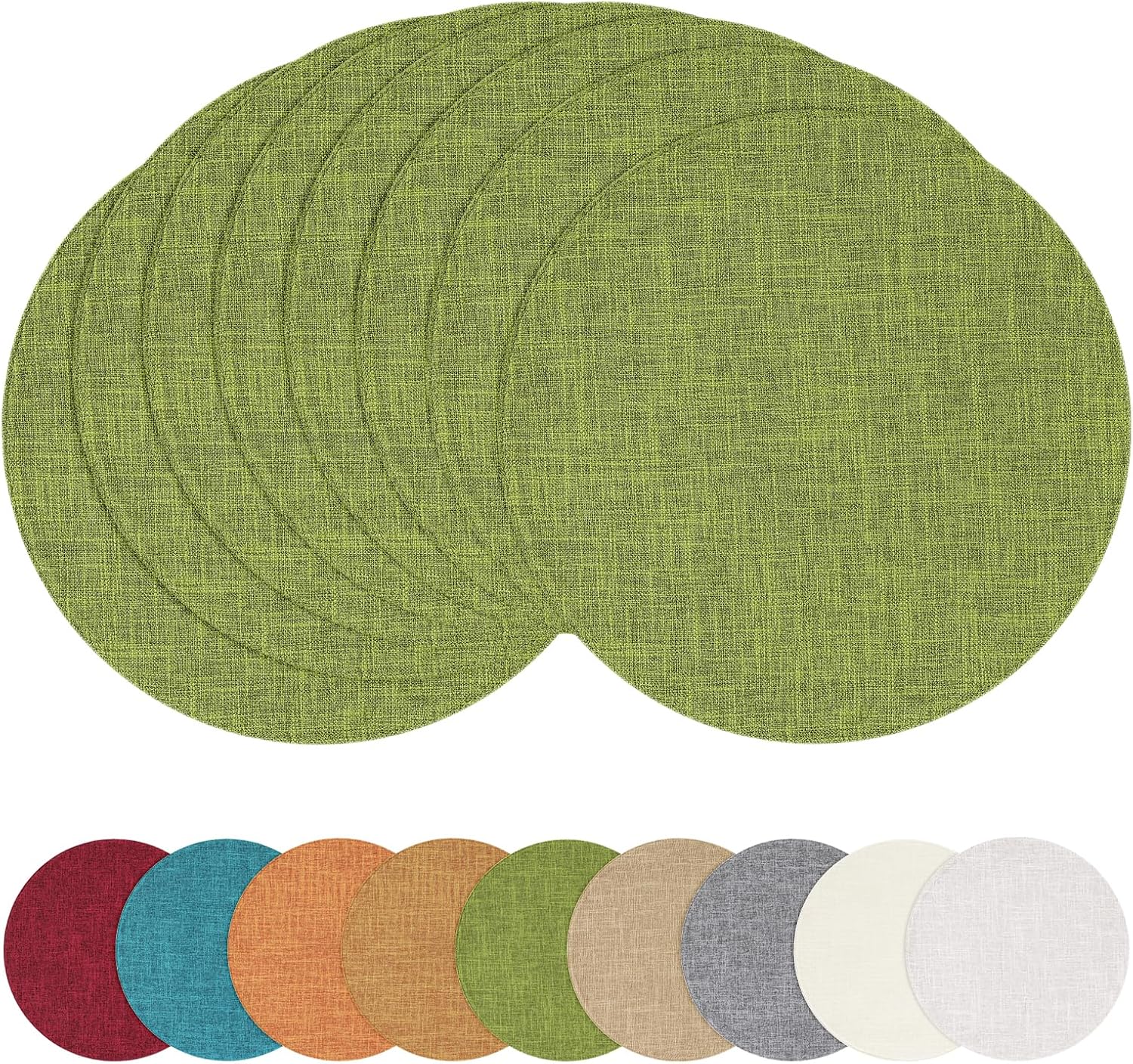 homing 15 Inch Round Cloth Placemats Set of 8, Cotton Linen Blend Washable Table Mats, Farmhouse Dining Place Mats for Indoors & Outdoors, Easy to Clean, Grass Green