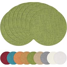 homing 15 Inch Round Cloth Placemats Set of 8, Cotton Linen Blend Washable Table Mats, Farmhouse Dining Place Mats for Indoors & Outdoors, Easy to Clean, Grass Green