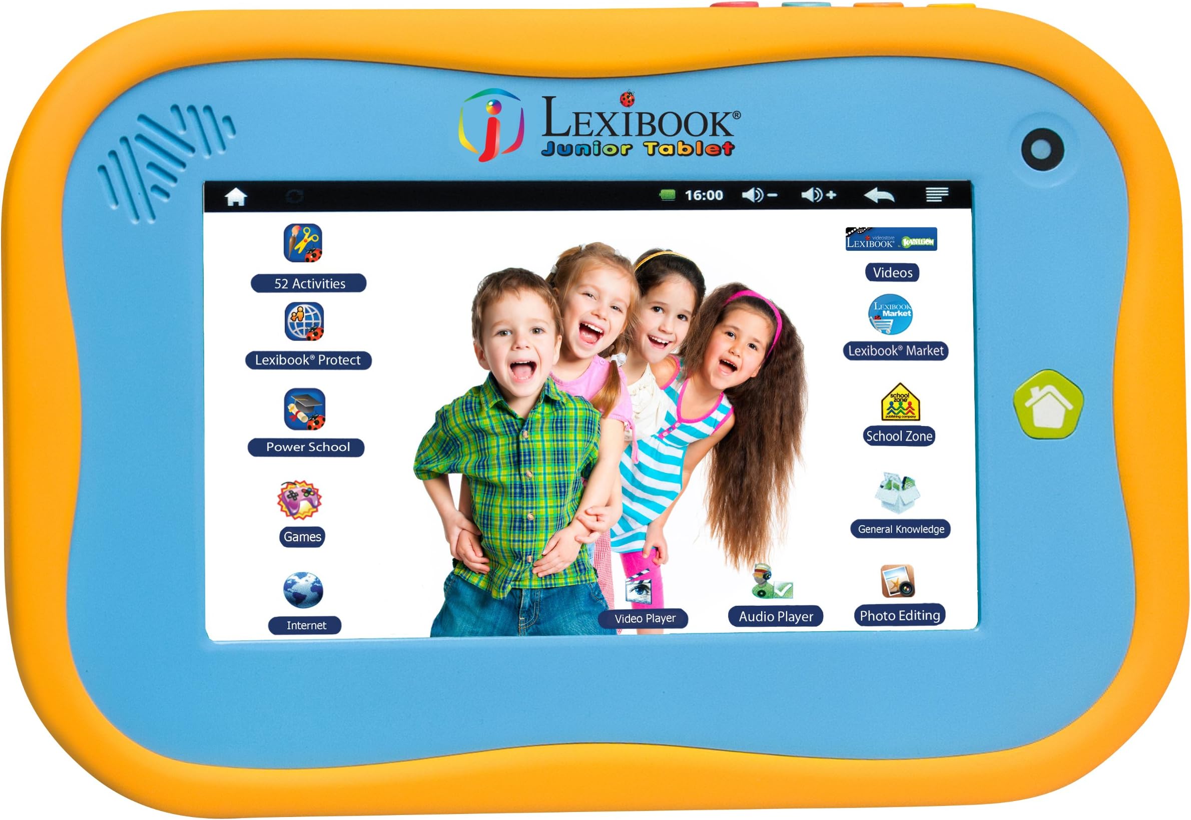 Lexibook Junior Tablet - The Entertaining & Learning Android Tablet for Kids 3-6, sturdy design, front camera, educational and fun content – Blue/yellow – MFC270EN