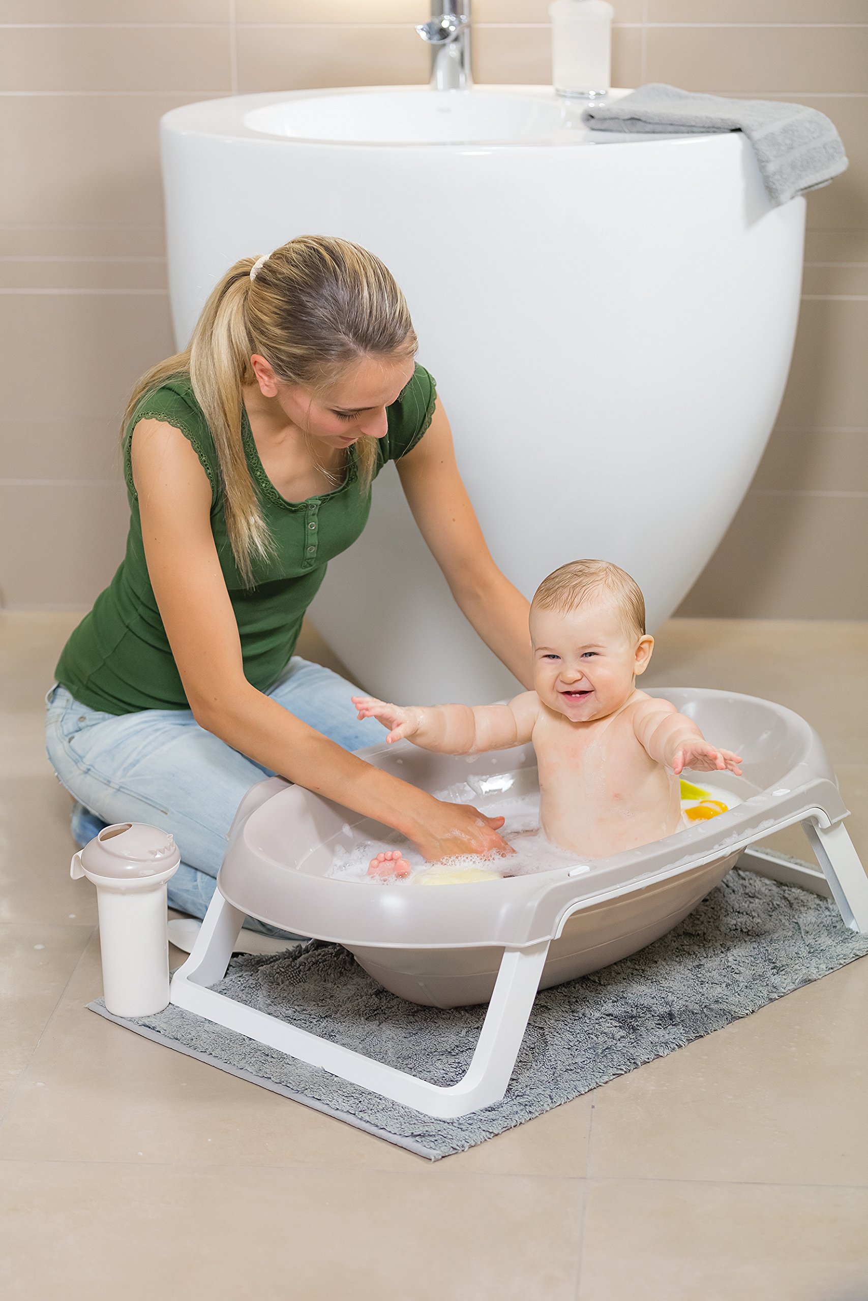 OKBABY Onda Slim Vaschetta Pieghevole per il Bagnetto del Neonato, 0-12 Mesi, Bianco