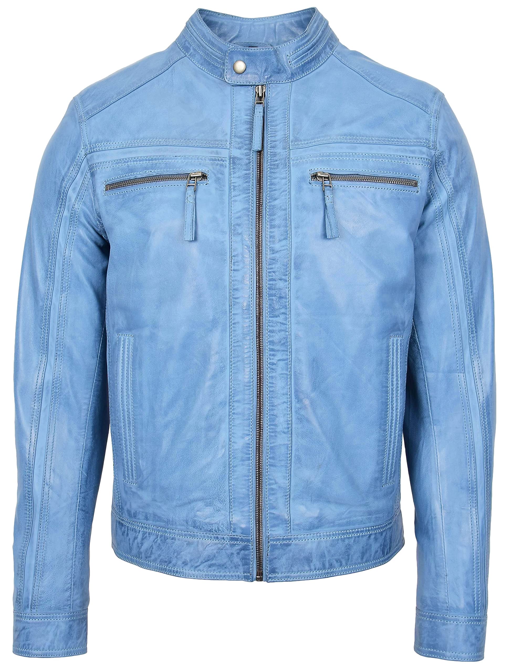 Giacca da motociclista da uomo in vera pelle, stile casual Cafe Racer