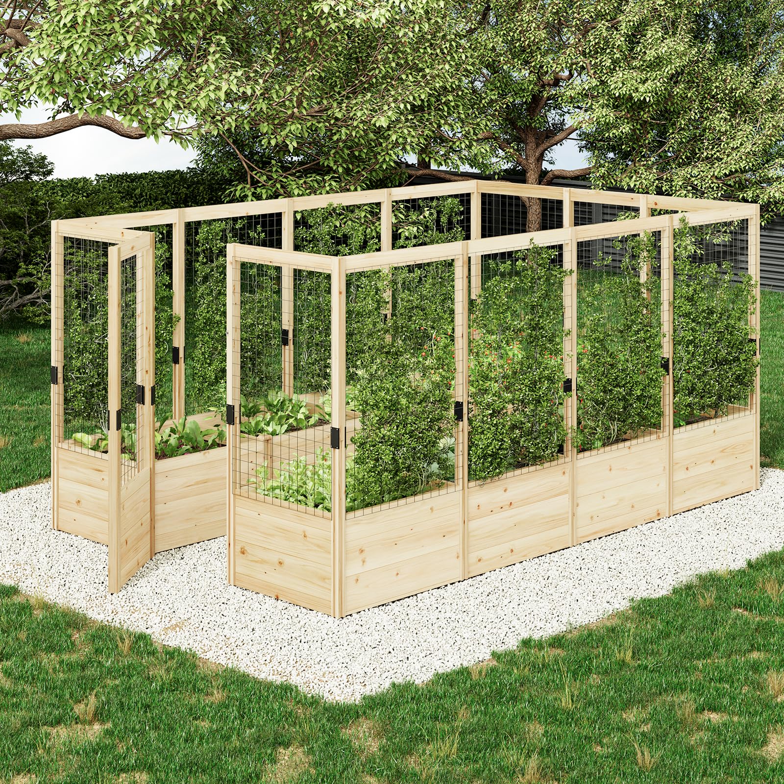 AMERLIFE Wooden Raised Bed with Deer Proof Fence 7.5x12 ft