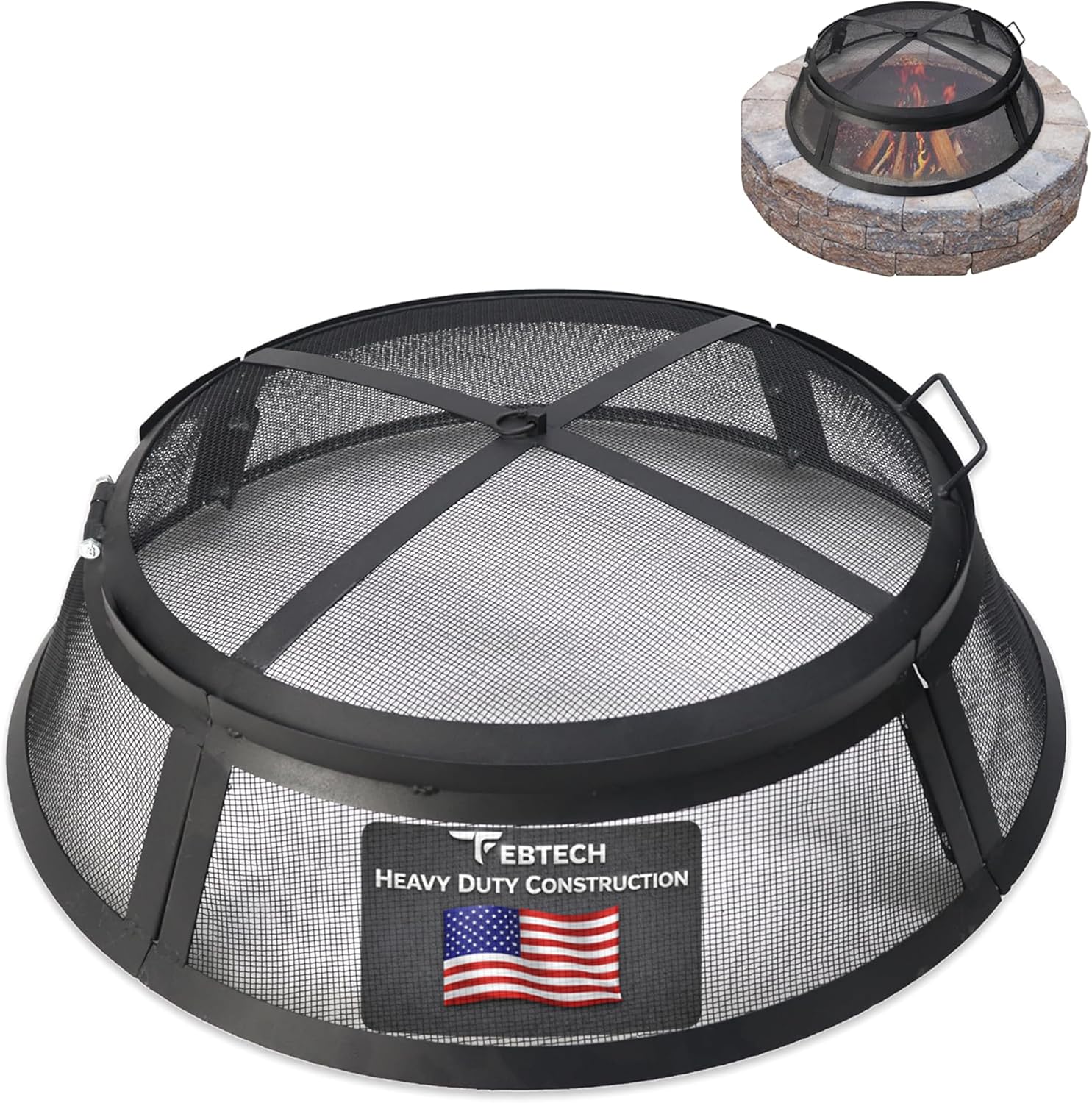 FEBTECH - Fire Pit Screen 40 inch Round Heavy Duty Outdoor FirePit Screen Round with Hook for Easy to Lift Spark Ring, Firepit Replacement Screen & Fire Pit Insert