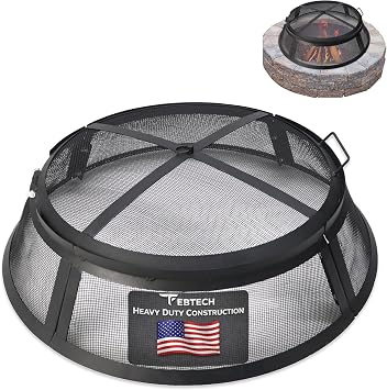 FEBTECH - Fire Pit Screen 40 inch Round Heavy Duty Outdoor FirePit Screen Round with Hook for Easy to Lift Spark Ring, Firepit Replacement Screen & Fire Pit Insert
