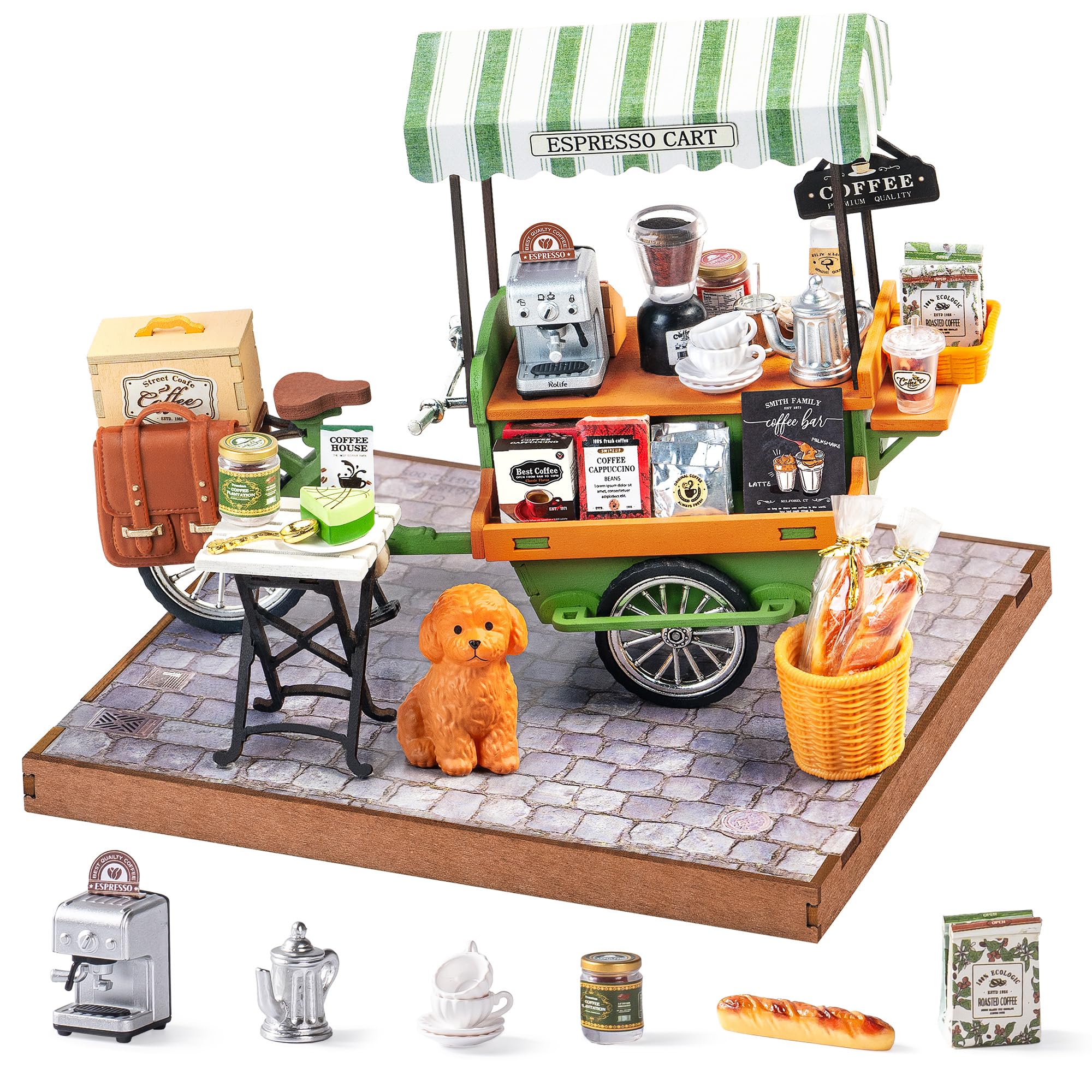 Rolife Casa de Muñecas Carrito de Café Aromático Casa en Miniatura de Madera Kit Modelo de Madera Book Nook Decoración del Hogar Regalo Creativo para Adultos