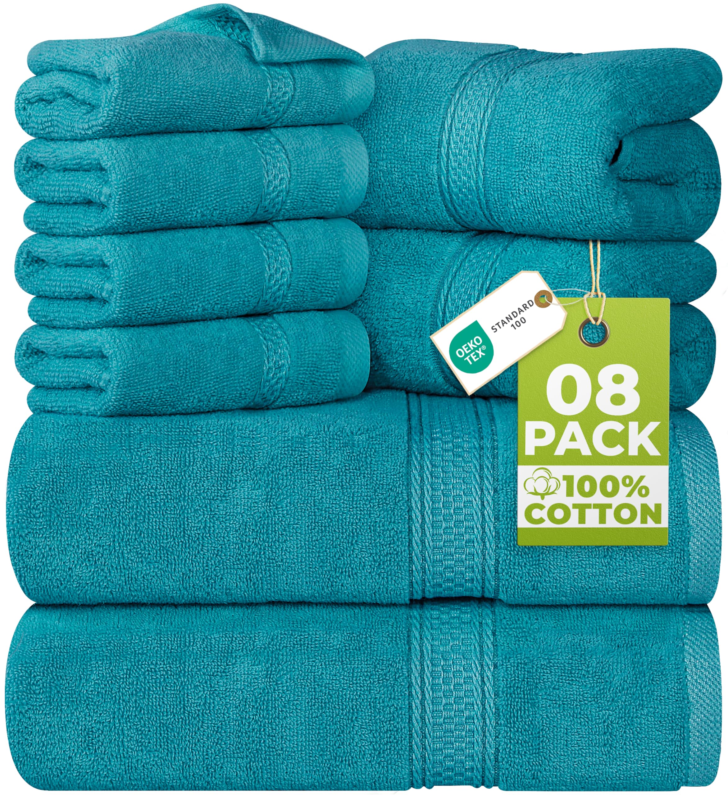 Utopia Towels 8 Piece Towel Set - 2 Bath Towels, 2 Hand Towels and 4 Washcloths Cotton Hotel Quality Super Soft and Highly Absorbent (Teal)