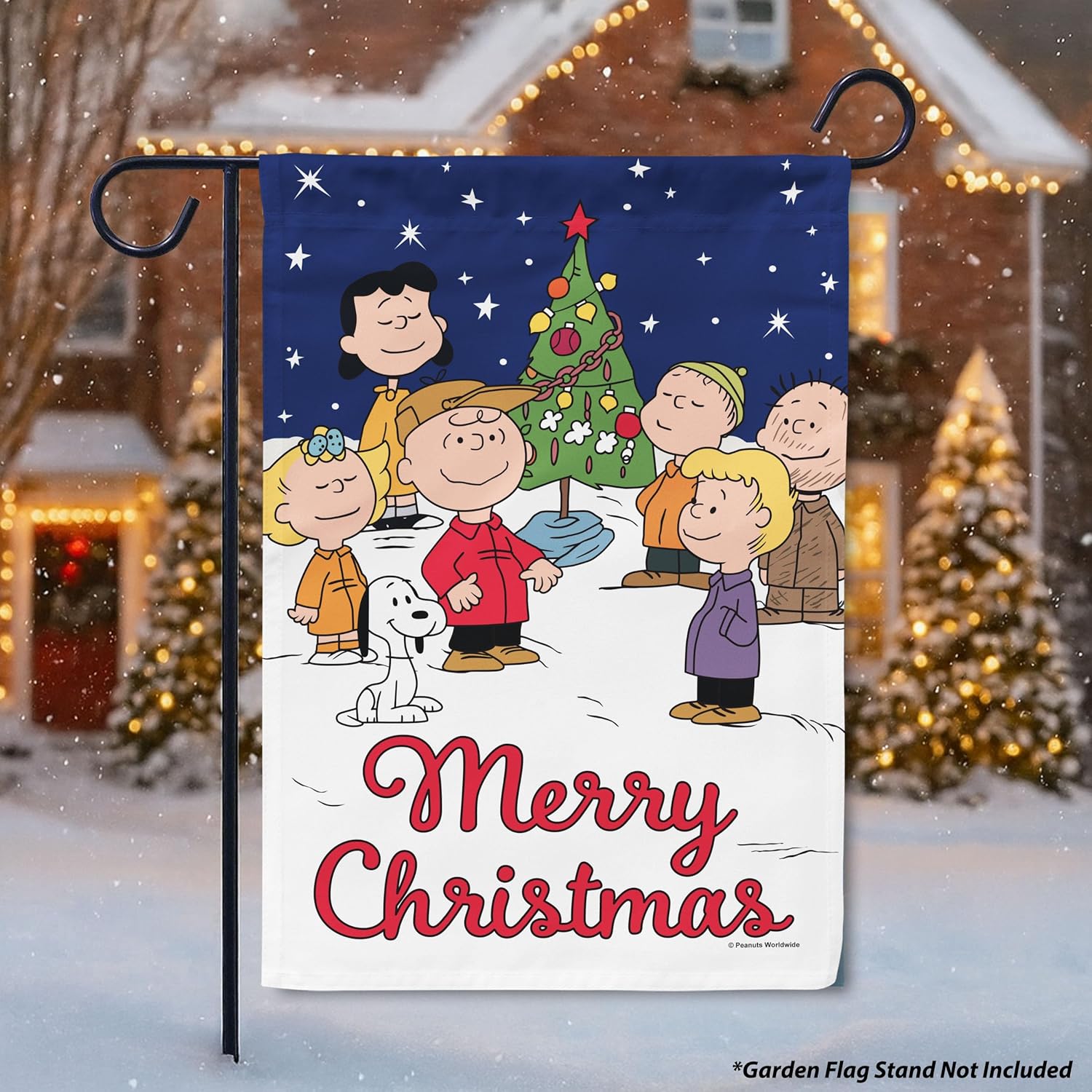 Flagology, PEANUTS® Charlie Brown Merry Christmas Garden Flag 12" x 18", Holiday Outdoor Flag, Exclusive Premium Fabric, Officially Licensed PEANUTS® Christmas Décor