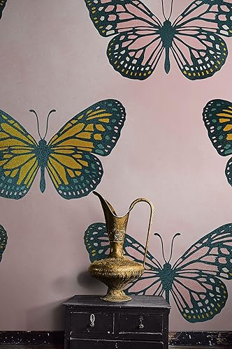 Miniatura 9 de Mural de pared con patrón de mariposa grande sobre fondo rosa. Dormitorio, guardería, decoración del hogar. Papel tapiz para despegar y pegar, #6441