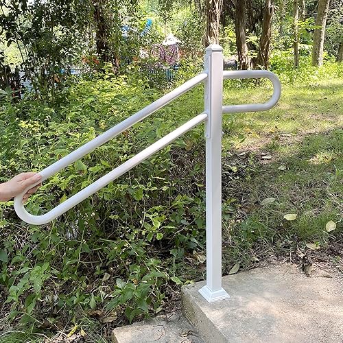 Miniatura 6 de Pasamanos de hierro forjado de un solo poste de 28 a 8.5 pulgadas de largo x 35.5 pulgadas de alto para exteriores de 1 a 3 escalones, barandillas