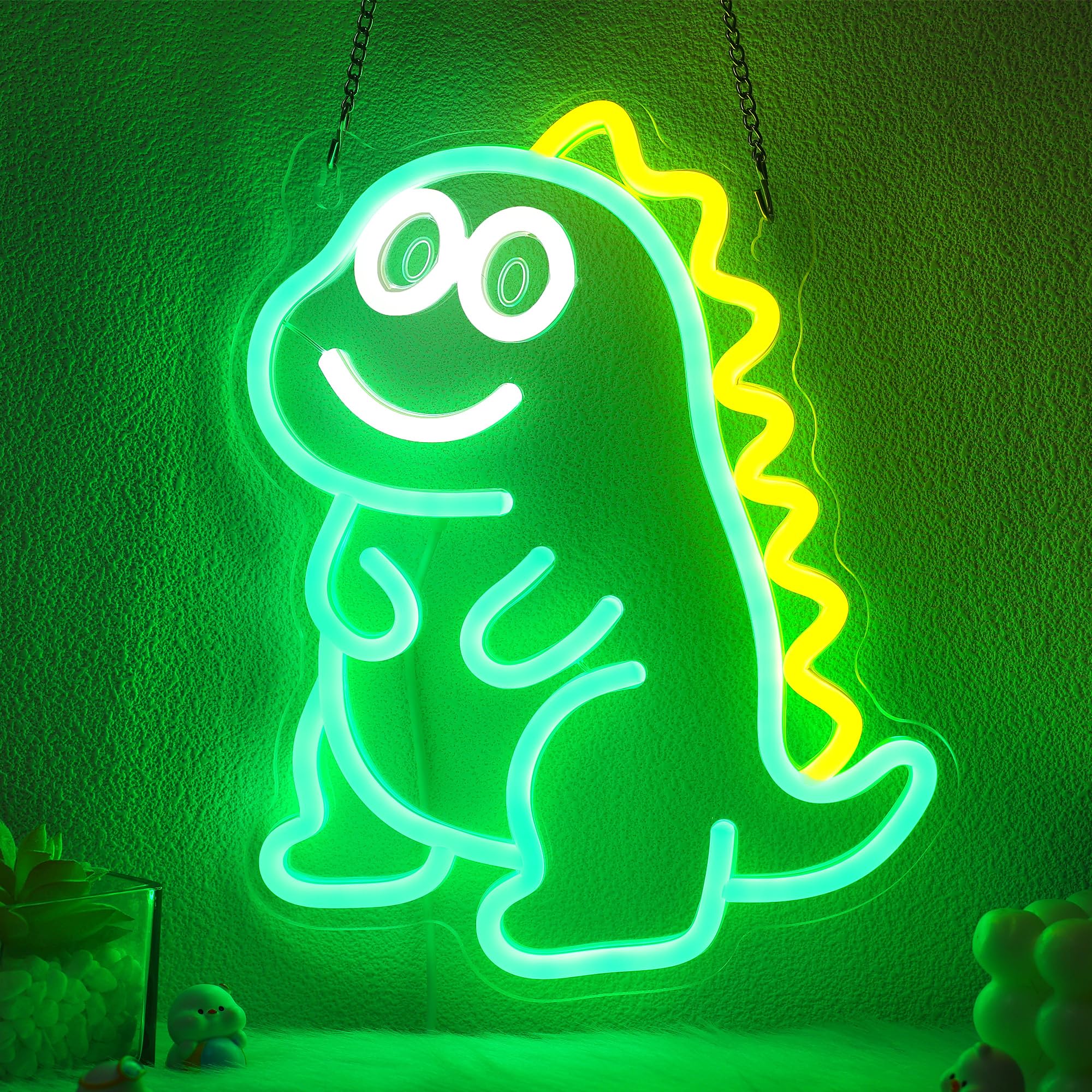 CoolGift Mart Dinosaurier Neon-Schild, niedliche Dinosaurier Lampe Wanddekoration, dimmbare Geburtstag Party Dekorationen für Haus, Terrasse, Garten, Restaurants, Hotels, Geschäfte, Clubs