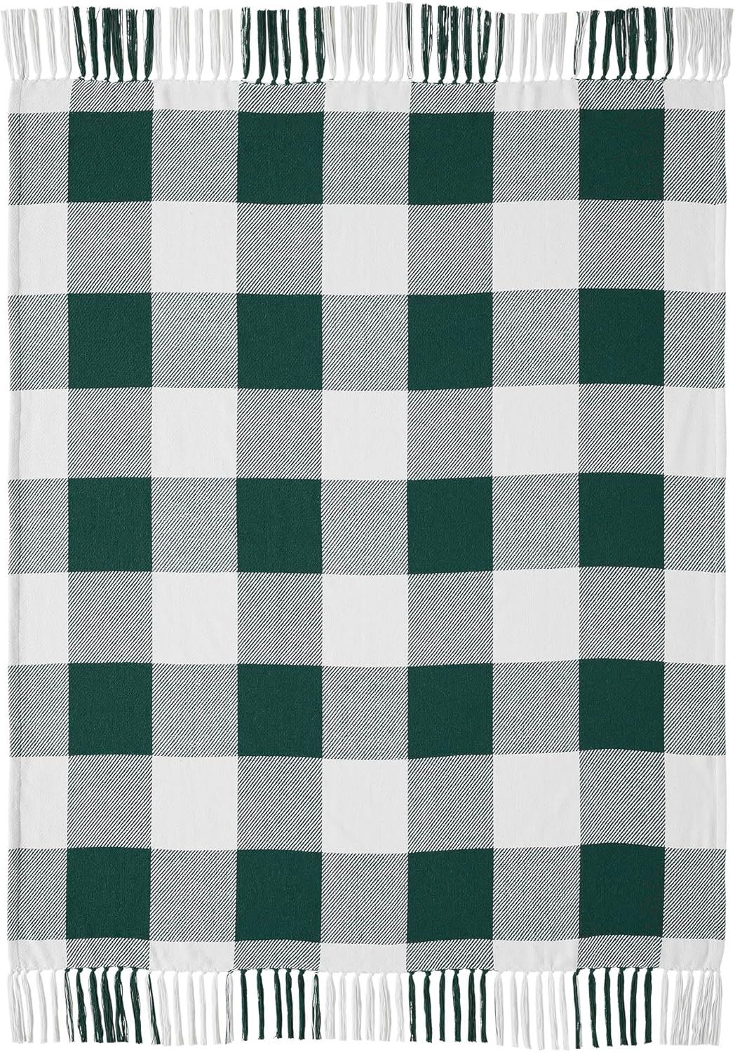 VHC Brands Annie Buffalo Check Farmhouse Country Rustic Woven Throw Blanket for Bedroom Living Room Sofa Couch Checkered White Blue 50x60