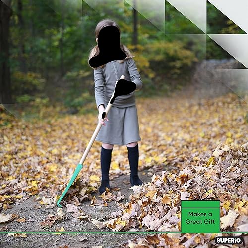 Miniatura 6 de Paquete de 12 rastrillos para niños con mango de madera dura, cabeza de plástico duradero para barrer hojas en el césped y ordenar el jardín, 34