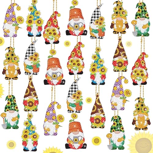 Outus 24 llaveros de pintura de diamante de gnomo de girasol, gnomo de granja de doble cara, kit de llavero de diamante 5D de doble cara, llavero de disponible en Yaxa Costa Rica
