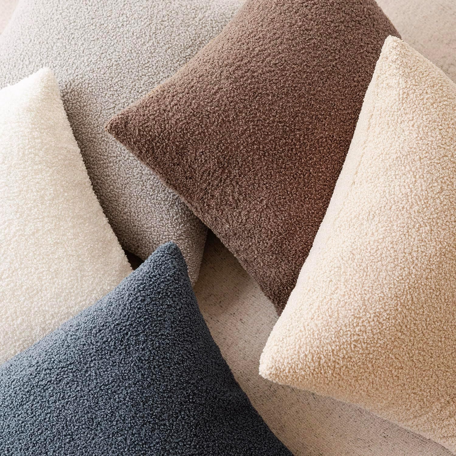 Foindtower Pack of 2, Curly Faux Fur Decorative Throw Pillow Covers Soft Fuzzy Plush Cushion Case with Zipper Cozy Pillowcase for Home Living Room Couch Bed Sofa 24 x 24 Inch, Chocolate