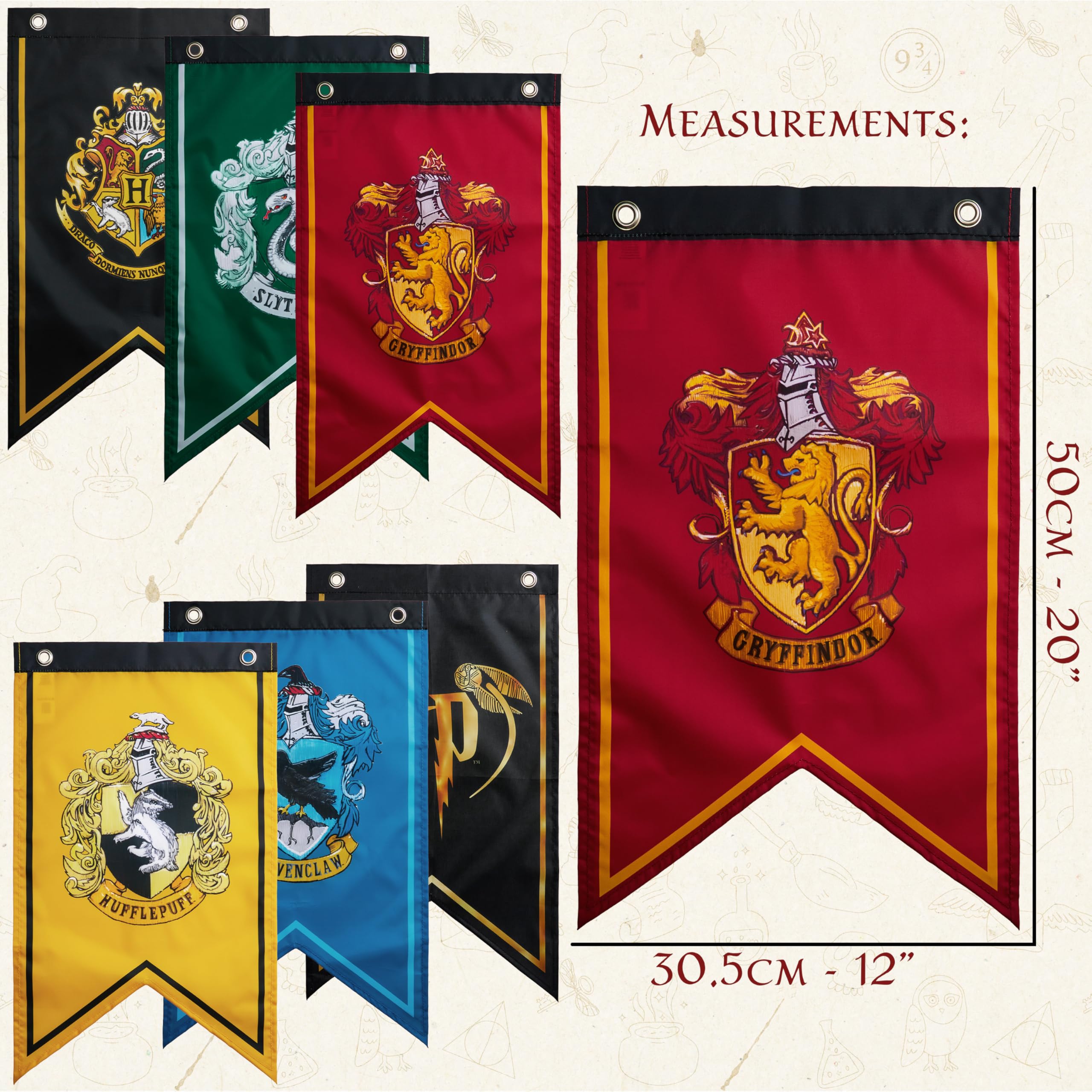 Harry Potter Decorazioni Festa Arredamento per la Casa Hogwarts Bandiera Stendardo Hufflepuff Slytherin Ravenclaw Gryffindor Accessori per Feste (Multi Flags)