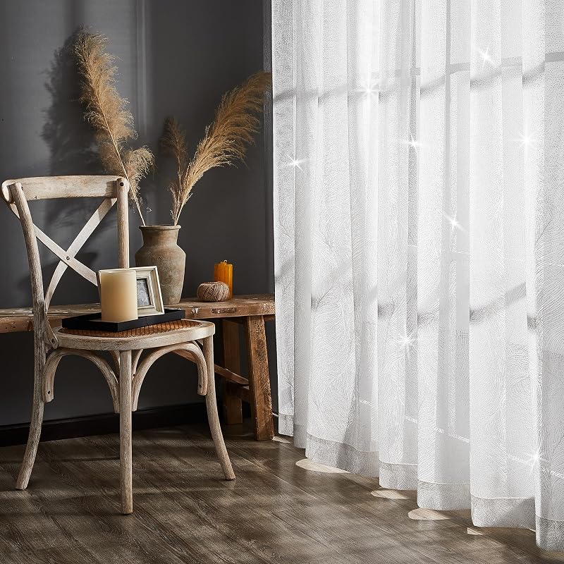 Deconovo félig átlátszó függöny tollmintás 140x260cm fehér 2db