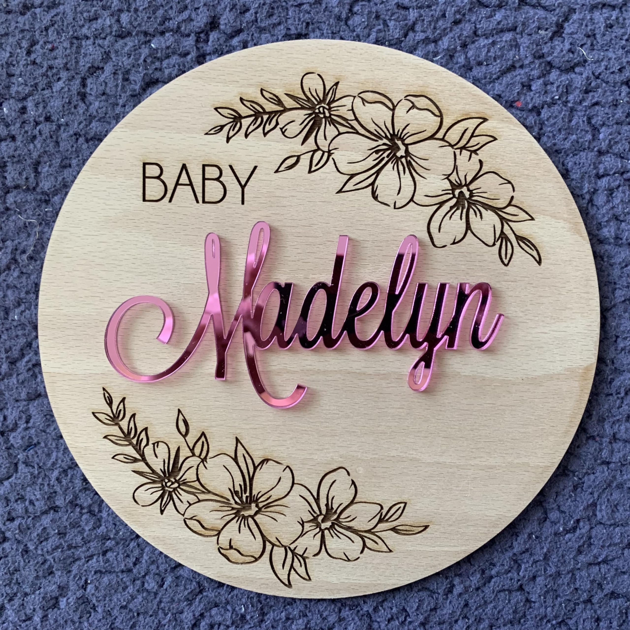 Personalised Baby Announcement Sign with Flowers, Custom Name, Custom Birth Announcement Sign, Hospital Baby Sign, Newborn Gift, Floral Sign, Photo Prop, Baby Shower Gift, Gender Reveal (Design 4)