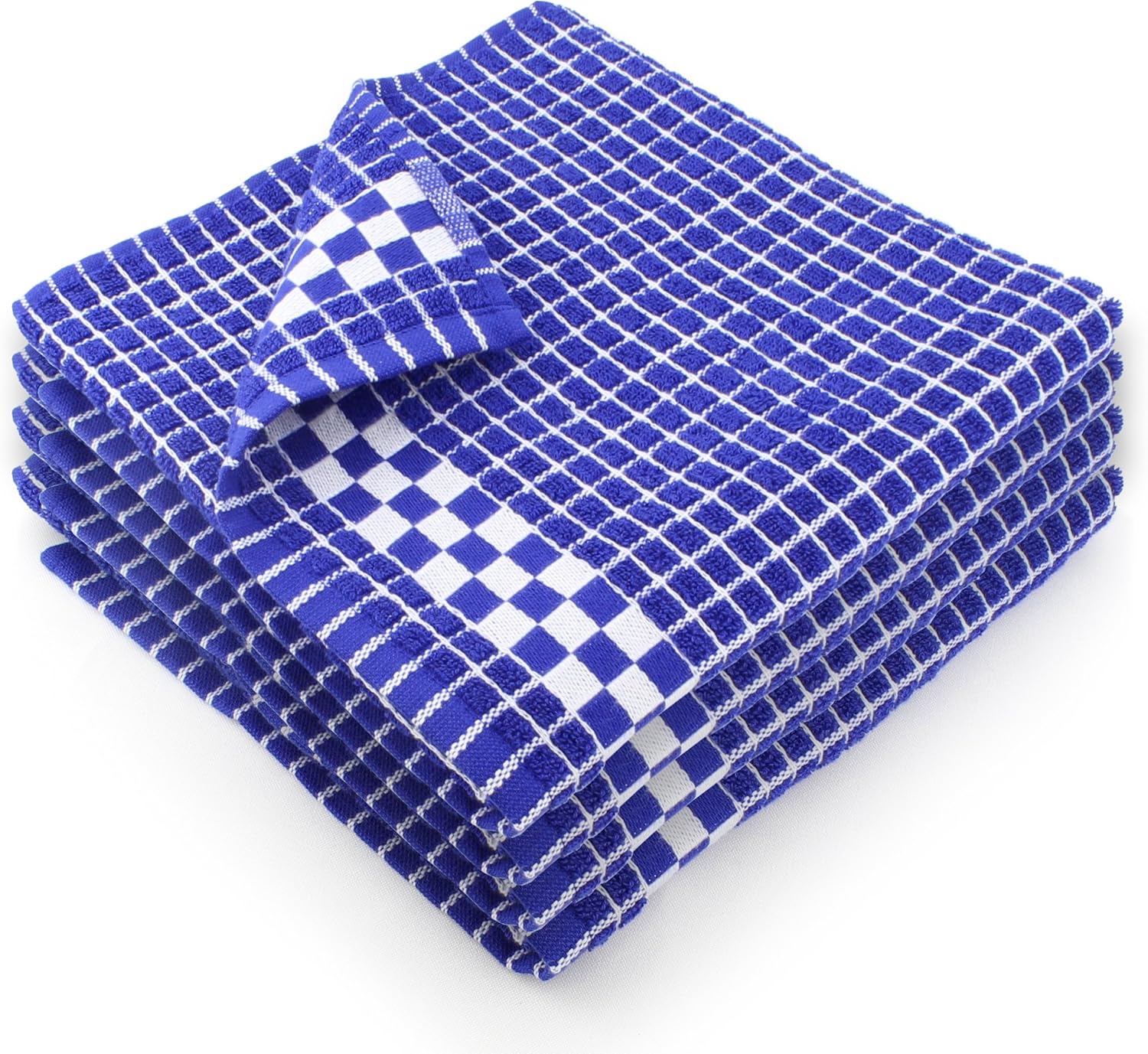 Fecido Classic Dark Kitchen Dish Towels with Hanging Loop - Heavy Duty Absorbent Dish Clothes - European Made 100% Cotton Tea Towels - Set of 4, Blue