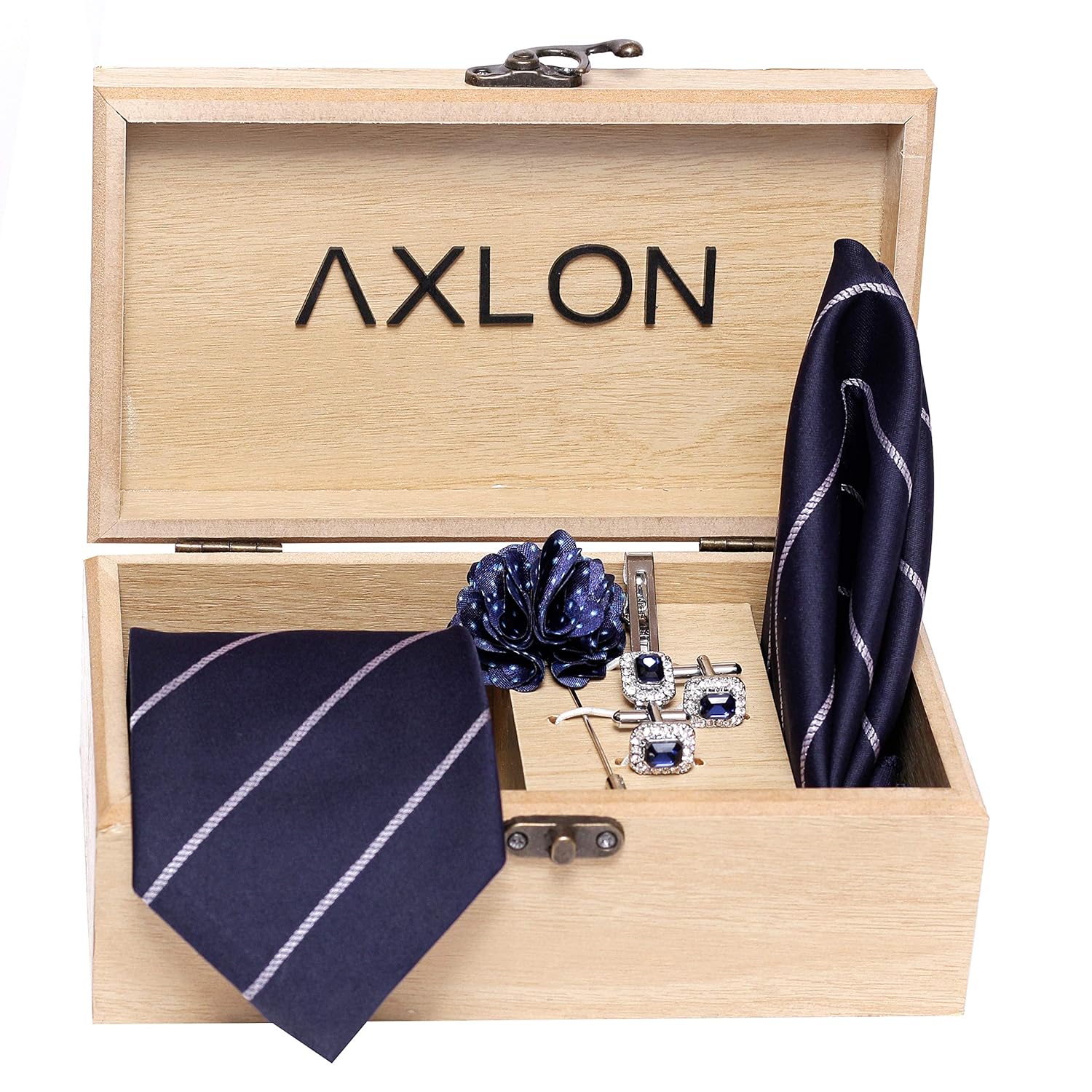 Axlon Tie for Men – Micro Silk Neck Ties Set with Cufflinks Flower Pin, Pocket Square & Black Gift Box, Combo Necktie Sets for Office Wear, Formal Suits & Weddings (Blue, TieAxlon-BlueB1) Axlon Tie for Men – Micro Silk Neck Ties Set with Cufflinks Flower Pin, Pocket Square & Black Gift Box, Combo Necktie Sets for Office Wear, Formal Suits & Weddings (Blue, TieAxlon-BlueB1)