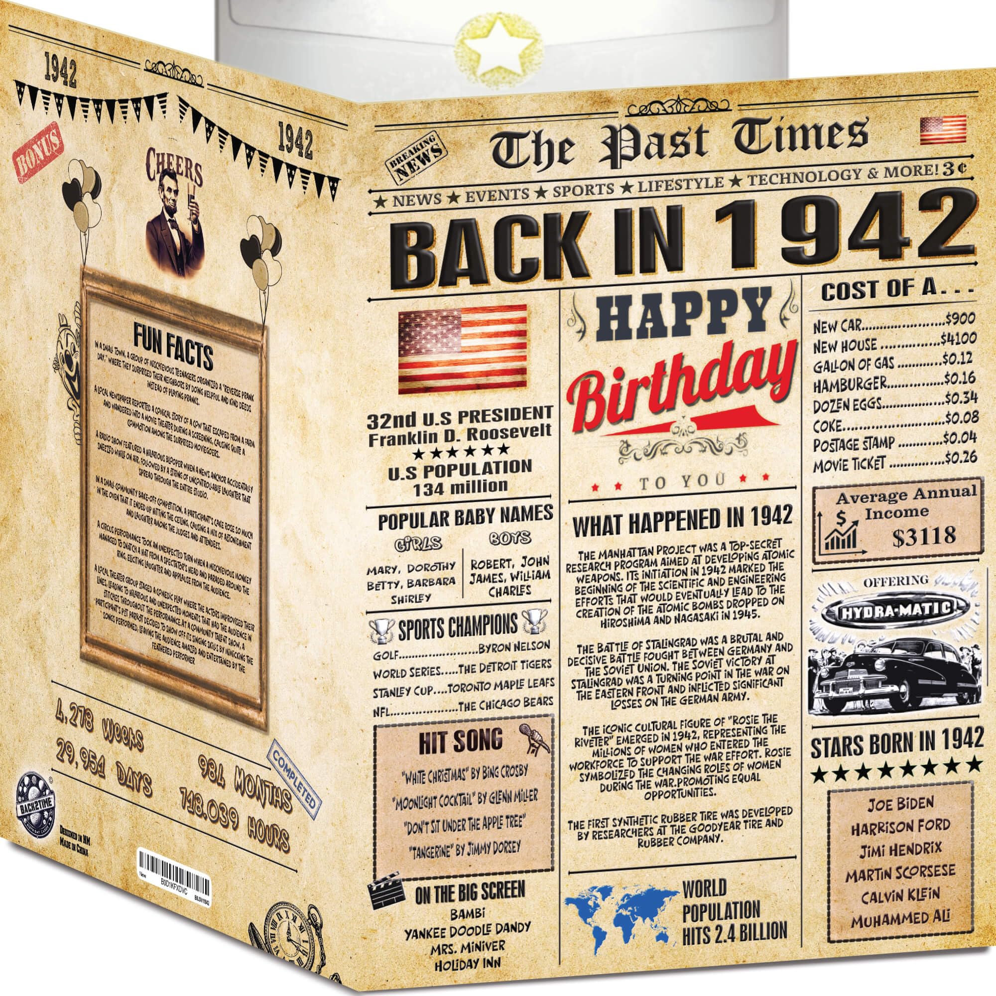 84th Birthday Card for Women Men- Back In 1942 Card - 84th HAPPY BIRTHDAY cards for Him Her - Vintage 84th birthday gifts JUMBO size 84th birthday