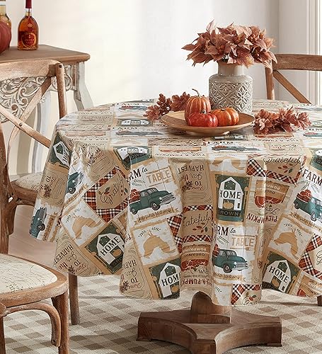 Miniatura 6 de Newbridge Mantel de vinilo con parte trasera de franela de otoño de Brookside, color azul turquesa, mantel de vinilo de granja a mesa, Acción de